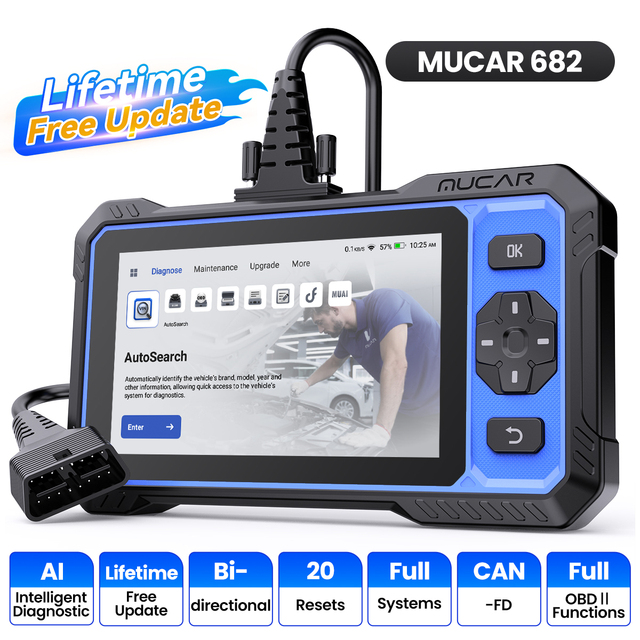 Lifetime Free Update MUCAR 682 Car AI Diagnostic Tool All System Diagnosis Obd2 Scanner Support CAN FD Bi-directional 20 Resets