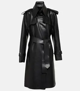 2024 Windproof Natural Sheepskin Leather Trench Coat Slim Style Belt Autumn Genuine Long Leather Coat Woman