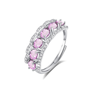 Bagues demi-éternité ajustables en argent sterling 925 avec pierres naturelles ovales 3*4mm, bijoux en pierres précieuses colorées, vente en gros - Product Image 1
