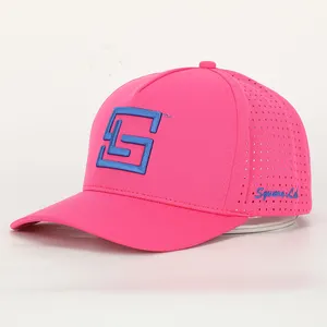 De 5 Panel de alta calidad curva ala 3D logotipo bordado deporte gorra de Golf y béisbol impermeable corte láser agujero perforado sombrero de papá