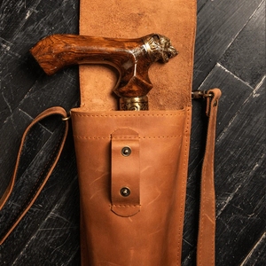 Bolsa de viaje plegable de cuero marrón duradera personalizada para almacenamiento de bastones y bastones, soporte suave hecho a mano - Product Image 3