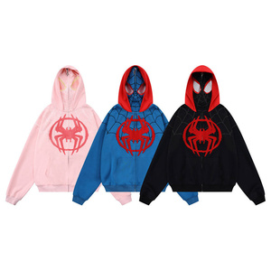 <span class=keywords><strong>Manteau</strong></span> épais et surdimensionné personnalisé à fermeture éclair sweat à capuche brodé avec fermeture éclair serviette <span class=keywords><strong>Spiderman</strong></span> sweats à capuche double fermeture éclair visage intégral pour hommes - Product Image 4