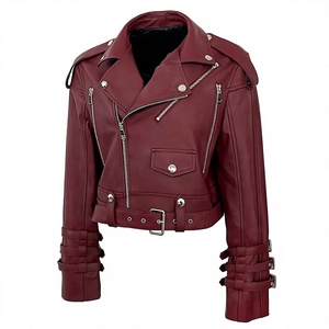 Chaqueta de Moto para Mujer, de Cuero PU Transpirable, Cuello Alto, Manga Larga, Cierre de Cremallera, Estilo Invernal, Largo Regular - Product Image 1