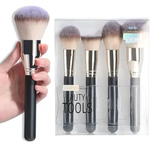 4PCS Face Maquiagem Escova Profissional Grande Fundação Blending Powder Liquid Cream Contour Highlighter Kabuki Brush