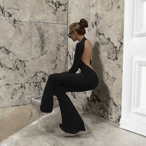Combinaison décontractée pour femme, sans manches, mi-longue, col en V, avec ceinture, unie, coupe ample, respirante, écologique, pour mariage d'automne - Product Image 3