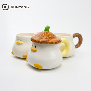 Mug en céramique en forme de canard mignon de dessin animé, avec couvercle à ruban, sans BPA, compatible micro-ondes, portable, pour le petit-déjeuner domestique - Vente en gros - Product Image 2