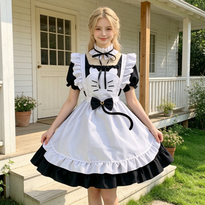 Vestido Preto e Branco para Mulheres, Estilo Boneca, Doce Lolita OP, Fantasia de Empregada com Avental com Babados, Cosplay de Anime, Fantasia Chique para Role Play - Product Image 6