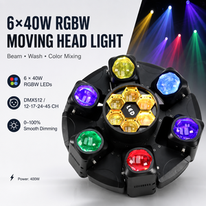 Luz Móvil <span class=keywords><strong>de</strong></span> Cabeza con Haz LED RGB <span class=keywords><strong>de</strong></span> 6*40W, DMX512, 16 Canales, Ventilador Silencioso, Iluminación <span class=keywords><strong>de</strong></span> Escenario <span class=keywords><strong>para</strong></span> Conciertos, Clubes, Bares, <span class=keywords><strong>DJ</strong></span>, Teatro, Bodas - Product Image 1