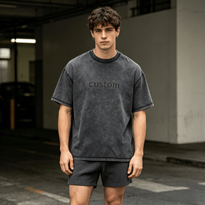 เสื้อยืดคอตตอนโอเวอร์ไซส์ผู้ชาย แขนสั้น คอกลม พิมพ์ลายตัวอักษรด้านหน้า ระบายอากาศได้ดี ใส่สบาย - Product Image 2