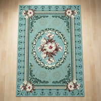 Tapis en polyester à poils ras, style médaillon européen nouveau classique/postmoderne, lavable en machine, pour salon et chambre à coucher