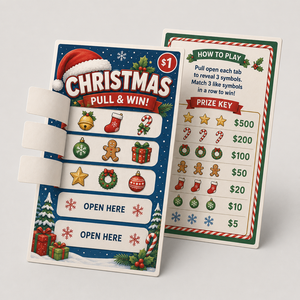 Factory Custom Digital Printing Patterns Christmas Theme Double Sided Five Windows Pull Tab Card Instant Prize Tear Tickets - Product Image 1