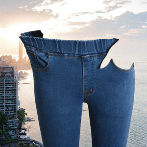 Fabricant de pantalons en denim stretch pour femmes, coupe ajustée, <span class=keywords><strong>noir</strong></span>, bleu, taille haute, <span class=keywords><strong>jean</strong></span> skinny avec poches, délavé à la lumière - Product Image 2