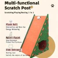 Griffoir pour chat extra large et durable, maison pour chat en feutre, design triangulaire avec poteau à gratter, grattage des griffes + repos + jeu