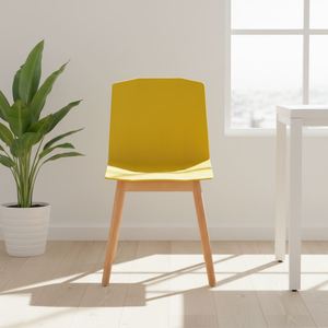Chaise de bureau en polypropylène (PP) à coque, avec pieds en <span class=keywords><strong>bois</strong></span> massif, bleue, en résine, colorée, pour salle à manger – Meilleure vente - Product Image 4