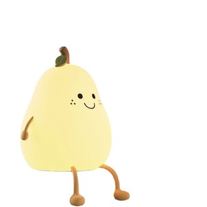 Cute Pear Shape <b>Night</b> <b>Light</b> Silicone Tap Control Multicolored Led Bedside Lamp For Kids Bedroom Ambient Lighting - Product Image 5