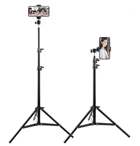 Dudukan Tripod profesional logam campuran aluminium 2.1m, dudukan kamera ringan fleksibel dengan Logo OEM untuk Streaming lampu cincin langsung