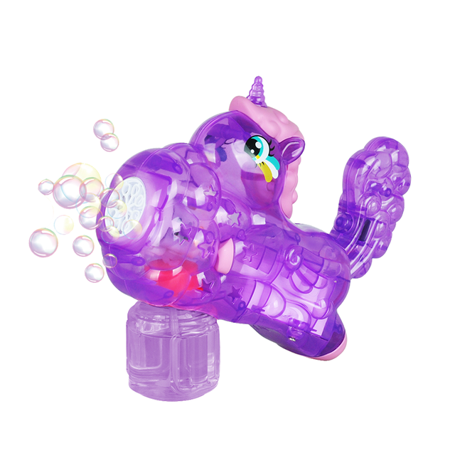 Unicorn Bubble Machine with LED Lights 8 Holes Transparent Design Outdoor Toy with Two 50ML Solutions Capacity 45ML