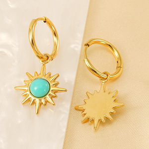 18K PVD Gold Plated Stainless Steel <b>Turquoise</b> Celestial Sunburst <b>Stud</b> <b>Earrings</b> for Women |Waterproof & Hypoallergenic - Product Image 6
