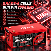Batterie solide LiFePO4 XRH 36V105Ah avec Bluetooth, BMS intelligent 250A, écran tactile et application, double surveillance, protection totale