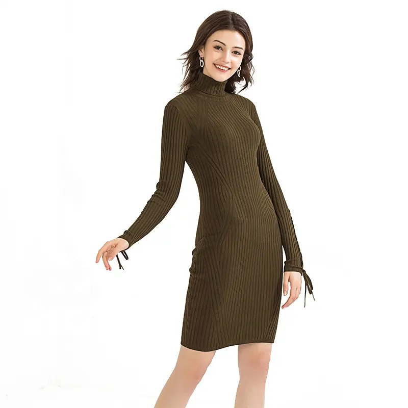Vestido de punto ajustado para mujer, suéter de punto, manga larga, vestido de una pieza