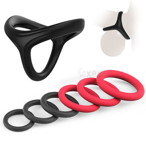 SEXBAY Shark Lock <span class=keywords><strong>Ring</strong></span> Tıbbi Silikon Siyah %100 Su Geçirmez Üçgen Penis Halkası Seti Masaj Geciktirici Halka Elastik Güvenli Erkek Seks Oyuncağı - Product Image 1
