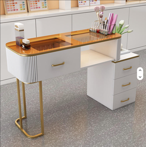 Elegant Luxury Cream-Style Japanese <b>Manicure</b> <b>Table</b> Sleek Glass Design Modern Home Use Multi-Functional Nail <b>Table</b> Metal Material - Product Image 5