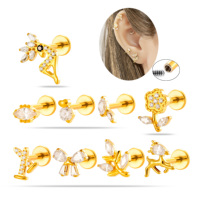 Pendiente de labio con diseño de flor de ciervo Maina Sika, titanio G23, rosca interna, para cartílago, hélice, tragus, con circonita, joyería para piercing labret