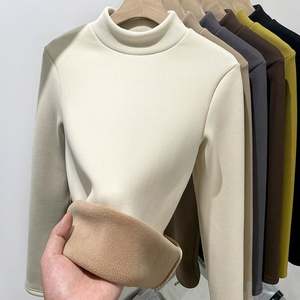 Suéter de Punto Casual de Cuello Alto para Mujer, Corte Regular, Camiseta Base con Forro Afelpado Cálido, Camiseta de Manga Larga para Primavera, Otoño e Invierno - Product Image 5