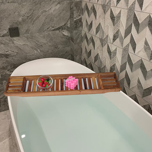 Estante para bañera de madera de acacia, bandeja de almacenamiento multifuncional para spa, 70x14,5x4cm, para baño - Product Image 1
