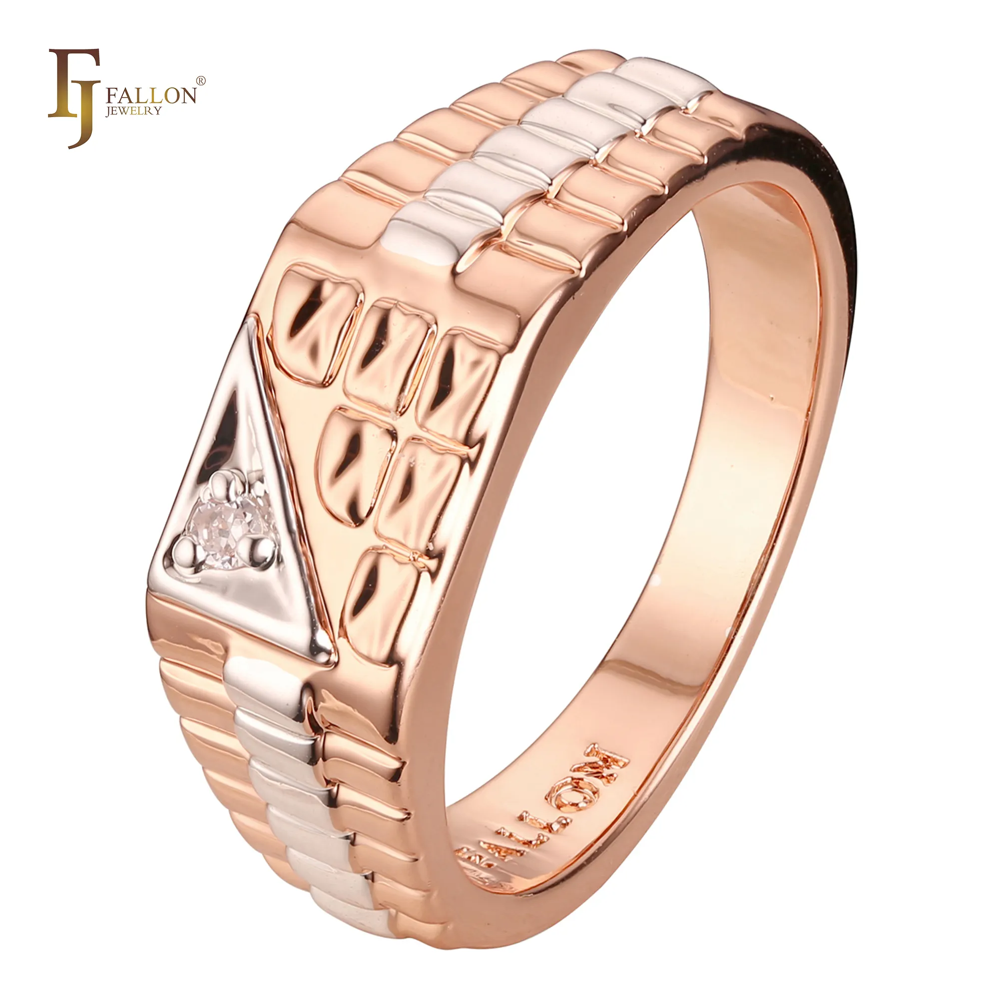 F93210082 FJ Fallon Fashion Jewelry Signet watch band Men's rings Plated in Rose Gold two tone brass based