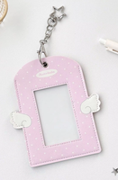 Porte-cartes en cuir PU à pois Ailes d'ange, porte-clés pendentif 3 pouces pour photocarte Kpop, Polaroid, breloque de sac