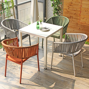Modische Freizeit-Café-Stuhle nordisch stapelbar im Freien Seilgewebe-Stuhl Garten-Esstuhl - Product Image 4