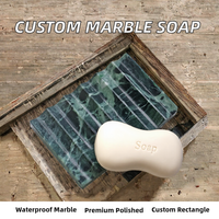 Ensemble de salle de bain moderne personnalisé en marbre de calcite poli et étanche, rectangulaire, Verde Alpi, porte-savon, pour usage en villa