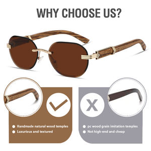 Gafas de sol polarizadas de templo de madera con logotipo personalizado, gafas de sol sin montura, gafas de sol hechas a mano de madera de lujo, novedad - Product Image 2