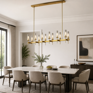 Lustre suspendu en verre décoratif en laiton de luxe, design moderne américain simple, pour villa, hôtel, restaurant, loft, avec éclairage LED - Product Image 2