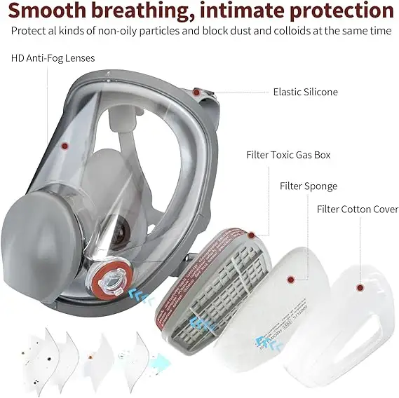 قناع وجه كامل جهاز تنفس بخاخ صناعي جهاز تنفس للوجه بالكامل بخاخ كيميائي ضد الغازات