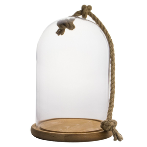 Cloche à dôme en verre transparent bon marché <span class=keywords><strong>Terrarium</strong></span> avec base en bois naturel non poli et corde décorative - Product Image 1