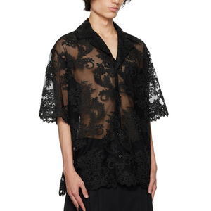 Di alta qualità estate uomini Casual lusso <span class=keywords><strong>Tulle</strong></span> e pizzo camicia produttore su maniche corte camicie nere trasparenti per gli uomini - Product Image 5