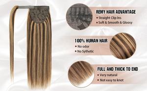 Extensiones de Cabello Humano Natural Liso y Sedoso con Ondas Brasileñas Remy, Cola de Caballo con Cordón, Resistentes a la Caída, Entrega Rápida - Product Image 5