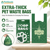 Sacs à déjections canines et litière pour chats biodégradables extra épais, imprimés verts, avec poignées faciles à nouer, grand format, 120 unités, boîte distributrice prête à la vente