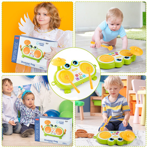 Tambour musical grenouille, jouet éducatif en plastique, instrument de percussion avec boutons et bâtonnets colorés, 0-24 mois - Product Image 5