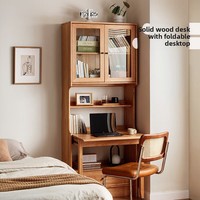 Bureau d'étude pliable multifonctionnel en bois de cerisier moderne et portable avec étagère intégrée et tiroir de rangement pour l'école, la maison ou le bureau