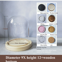 Cloche en verre Art Déco écologique de 9 cm de diamètre et de 12 à 25 cm de hauteur, base en bois massif, décoration de maison et de bureau recyclable à faire soi-même