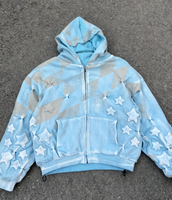 Veste longue de motard XJYD Hip Hop pour homme, bleu électrique, motif étoile 3D en relief, fermeture éclair, coupe-vent et imperméable, collection automne