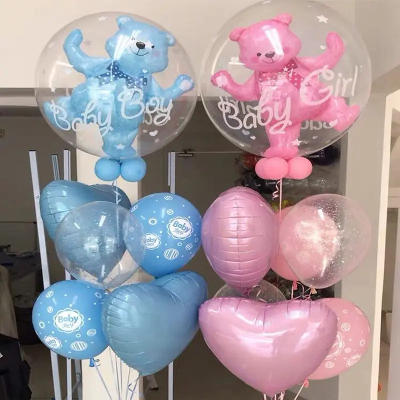 4d Transparent bébé garçon fille bleu bulle ballon ours feuille ballons anniversaire sexe révéler bébé douche décorations Bobo ballon