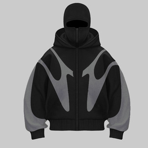 OEM High Quality Men's Cozy Fleece Hooded Sweatshirts <b>Ninja</b> Double Zipper <b>Hoodie</b> Embroidery Fleece Y2K Mask Autumn Loose Fit - Product Image 5