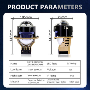 3 Inch Bi Xenon Projector <b>Led</b> <b>Headlight</b> 75W H4 H7 Universal 30000Lm 6000K With Laser Effect Dual Beam High Power - Product Image 5