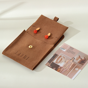 Bolsa de Joyería de Microfibra Marrón de Lujo, Pequeña, con Logotipo Personalizado Impreso, para Anillos, Collares y Joyas, con Almohadilla Interior - Product Image 1