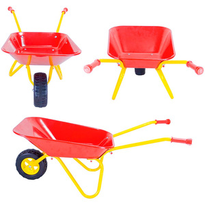 Chariot de jardin pour enfant en plastique, chariot à outils à une seule couche pour enfants, jouet d'extérieur, brouette rouge et jaune - Product Image 1