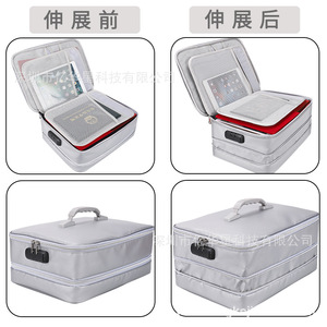 Fireproof <b>Document</b> Storage <b>Bag</b> Silver Gray Expandable For Home Office Use With Fire Resistant Protection - Product Image 3